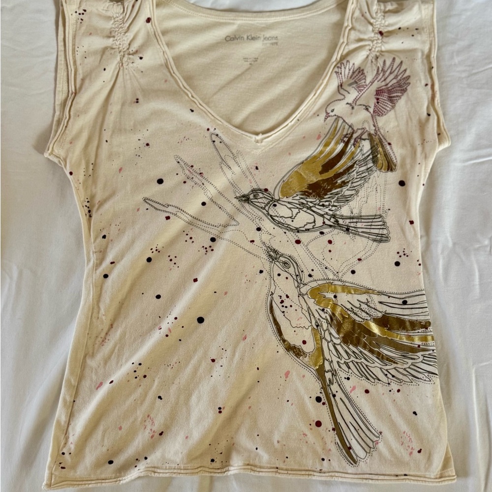 Calvin Klein Jeans Cream Bird Graphic Tee